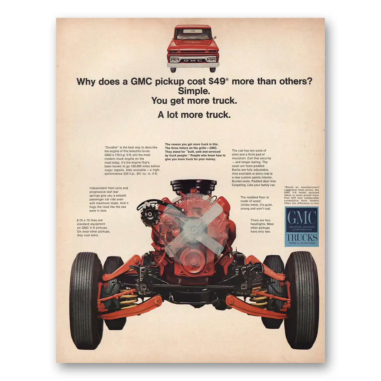 1966 GMC Trucks Why Does a Pickup Cost 49 More Vintage Magazine Print Ad