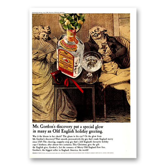 1966 Gordons Gin Old English Holiday Greeting Vintage Magazine Print Ad