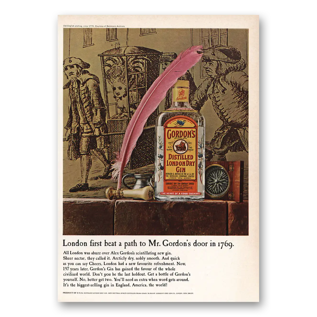 1966 Gordons Gin London First Beat a Path Vintage Magazine Print Ad