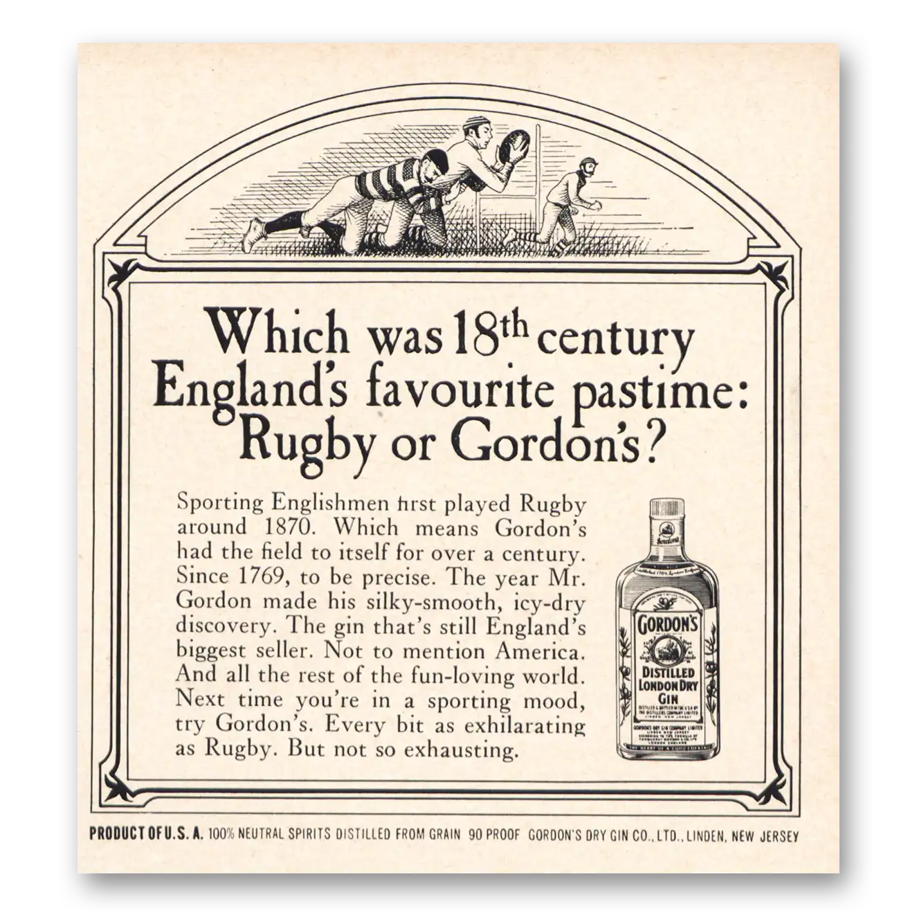 1966 Gordons Gin Englands Favourite Pastime Rugby or Gordons Vintage Magazine Print Ad