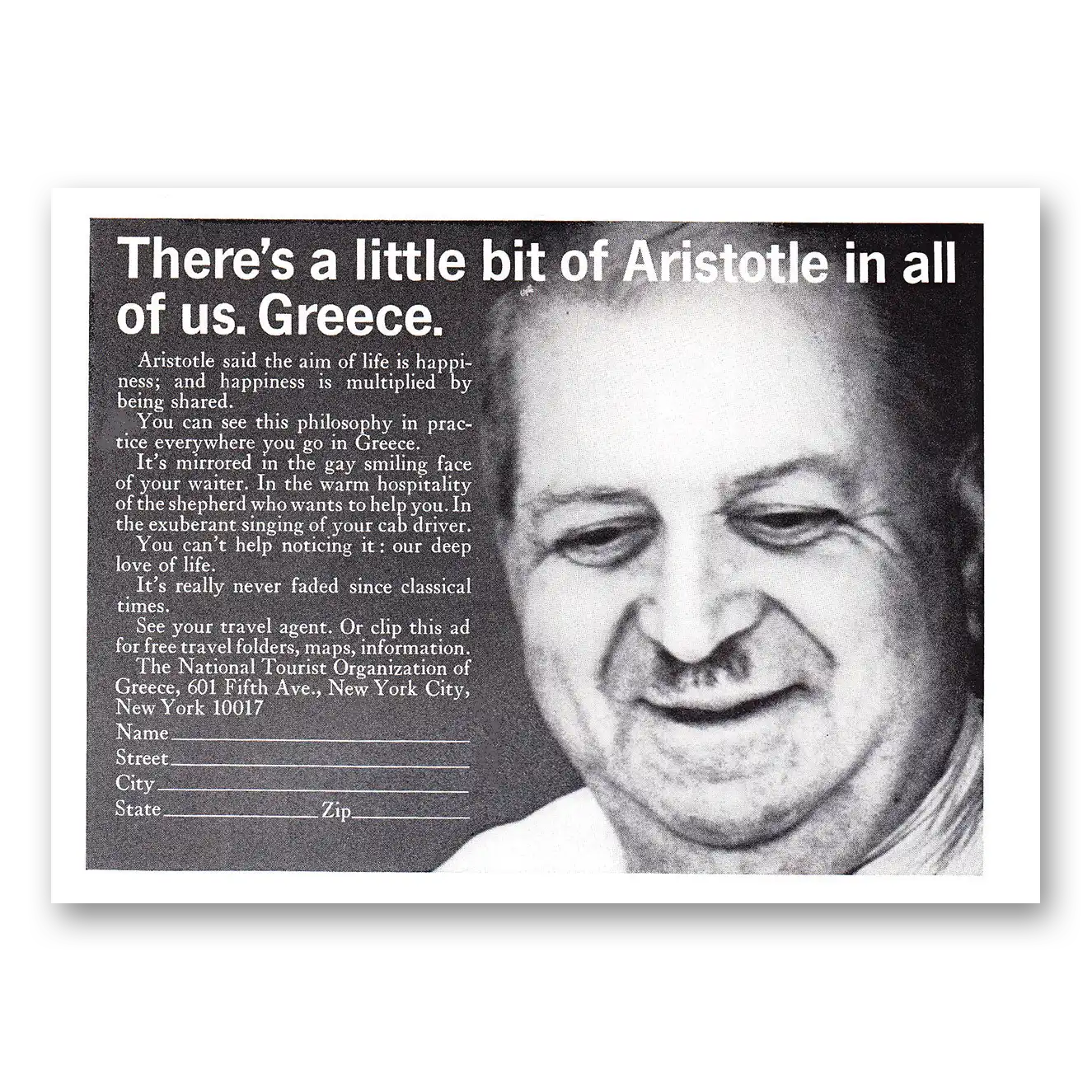 1966 Greece Little Bit of Aristotle in All of Us Vintage Magazine Print Ad