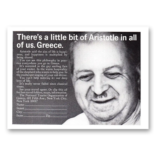 1966 Greece Little Bit of Aristotle in All of Us Vintage Magazine Print Ad