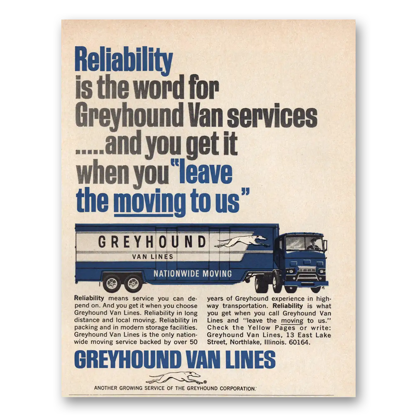 1966 Greyhound Van Lines Reliability Is the Word Vintage Magazine Print Ad