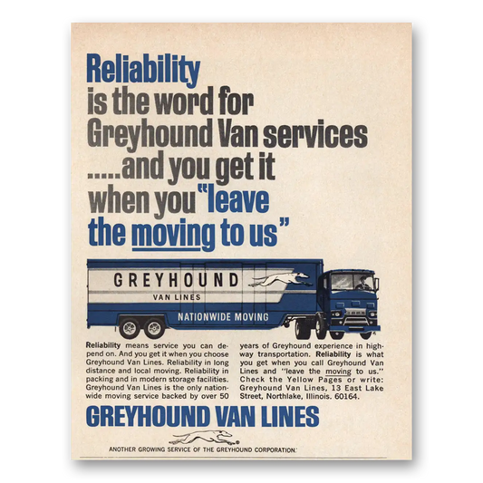 1966 Greyhound Van Lines Reliability Is the Word Vintage Magazine Print Ad