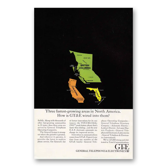 1967 General Telephone GTE Fastest Growing North America Vintage Magazine Print Ad