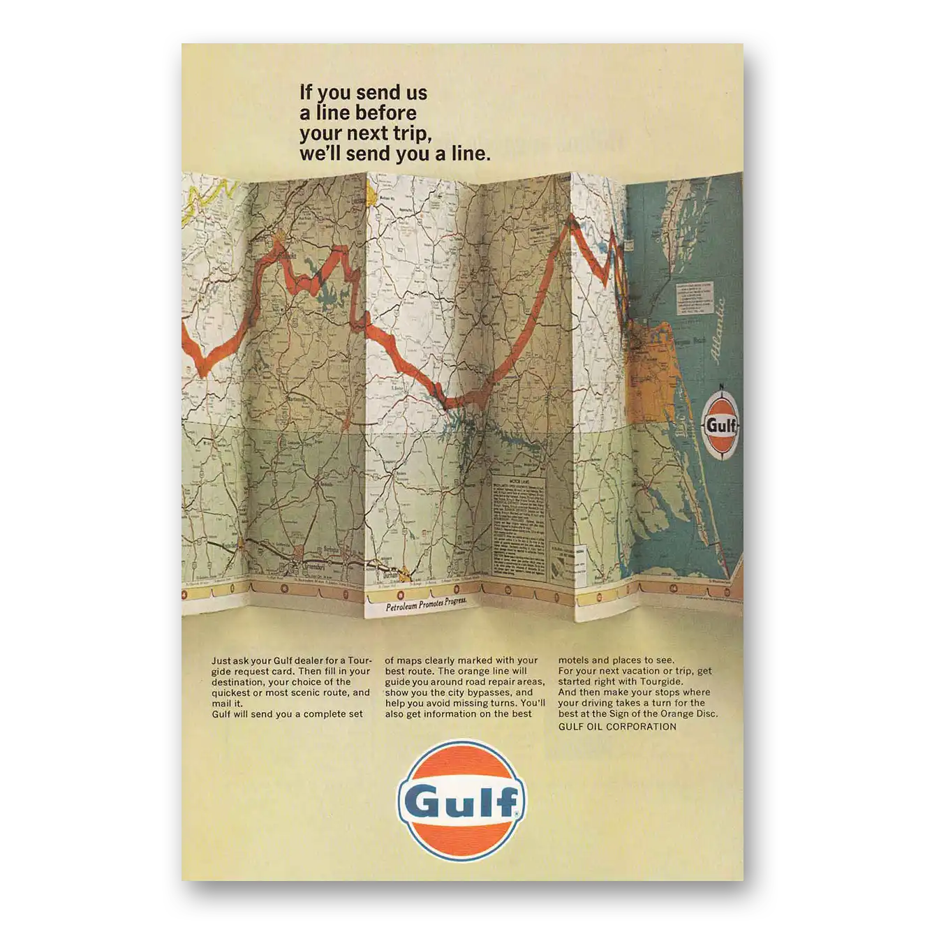 1966 Gulf Oil Send Us a Line Vintage Magazine Print Ad