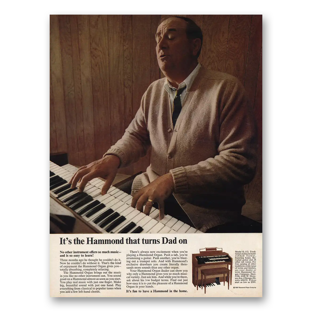 1966 Hammond Organ That Turns Dad On Vintage Magazine Print Ad