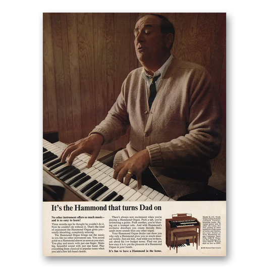 1966 Hammond Organ That Turns Dad On Vintage Magazine Print Ad