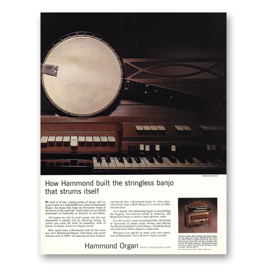 1966 Hammond Organ Built the Stringless Banjo Strums Itself Vintage Magazine Print Ad