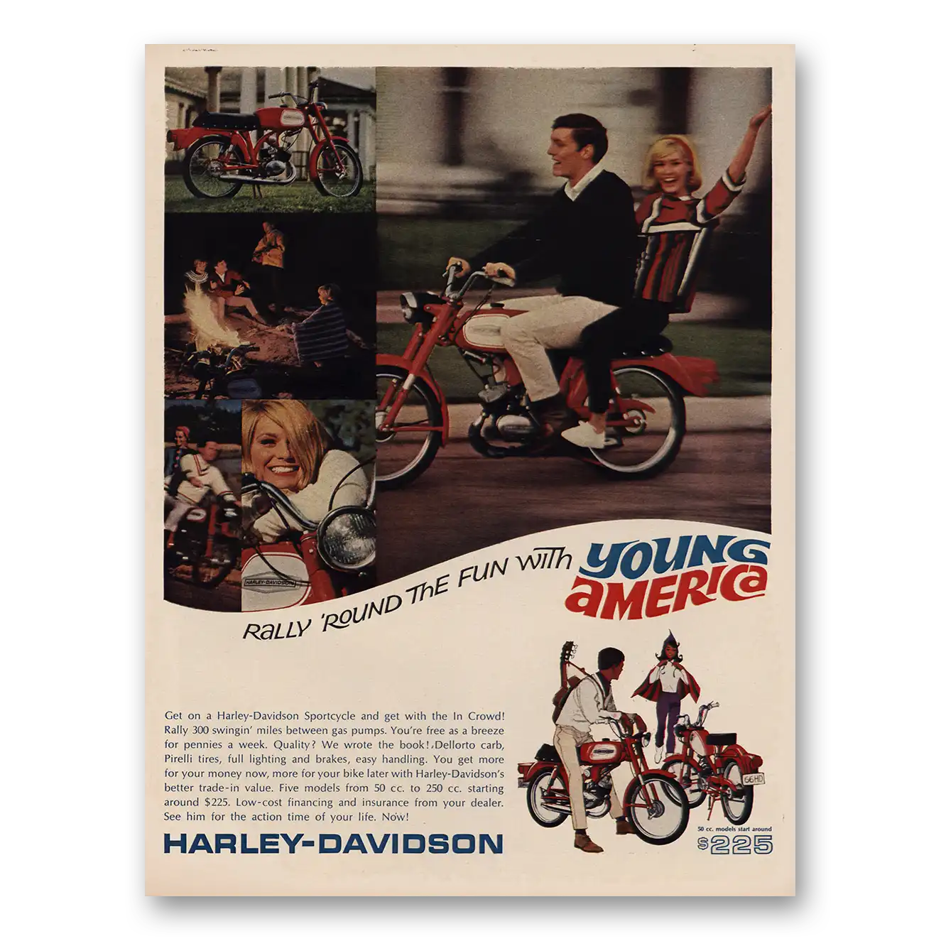 1966 Harley Davidson Rally Round the Fun with Young America Vintage Magazine Print Ad