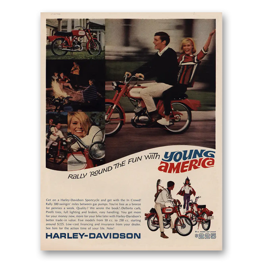 1966 Harley Davidson Rally Round the Fun with Young America Vintage Magazine Print Ad