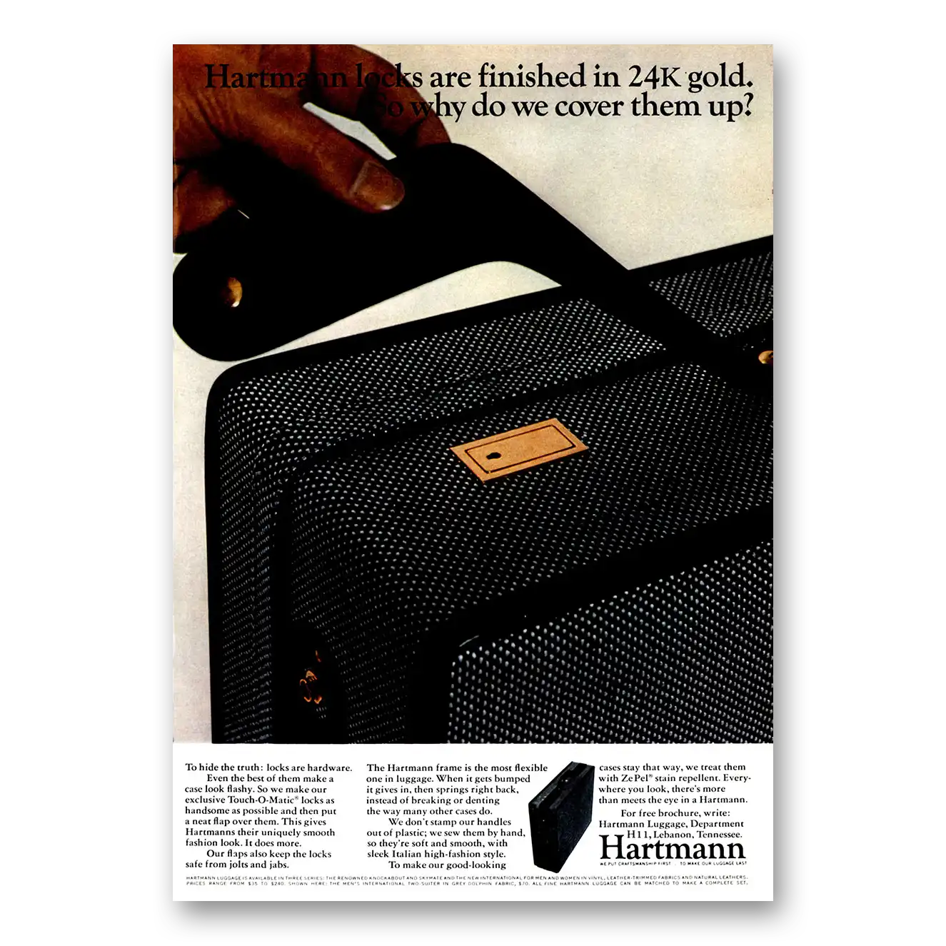 1966 Hartmann Luggage Locks Are Finished In 24K Gold Vintage Magazine Print Ad