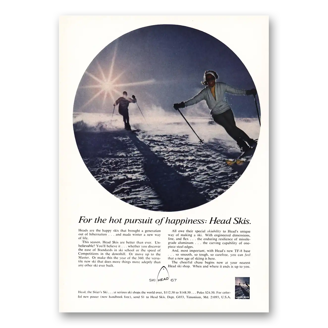 1966 Head Skis Hot Pursuit of Happiness Vintage Magazine Print Ad