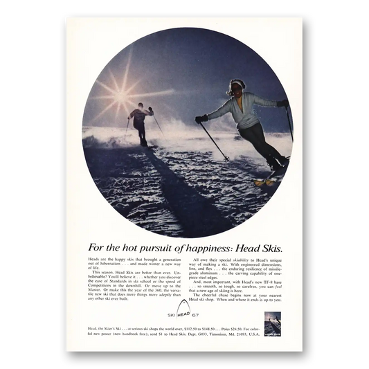 1966 Head Skis Hot Pursuit of Happiness Vintage Magazine Print Ad