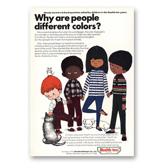 1966 Health-Tex Why Are People Different Colors Vintage Magazine Print Ad