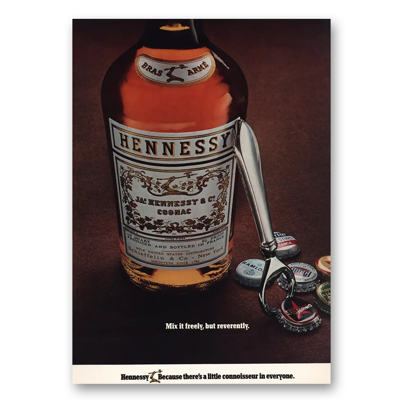 1966 Hennessy Cognac Mix It Freely But Reverently Vintage Magazine Print Ad