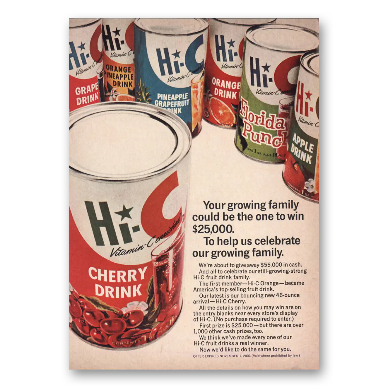 1966 Hi C Growing Family Could Be One to Win Vintage Magazine Print Ad