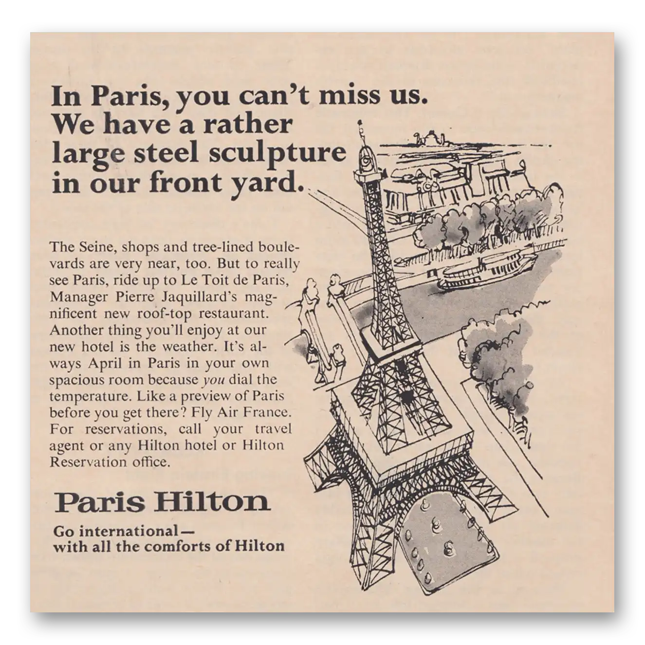 1966 Paris Hilton You Can't Miss Rather Large Sculpture Front Yard Vintage Magazine Print Ad