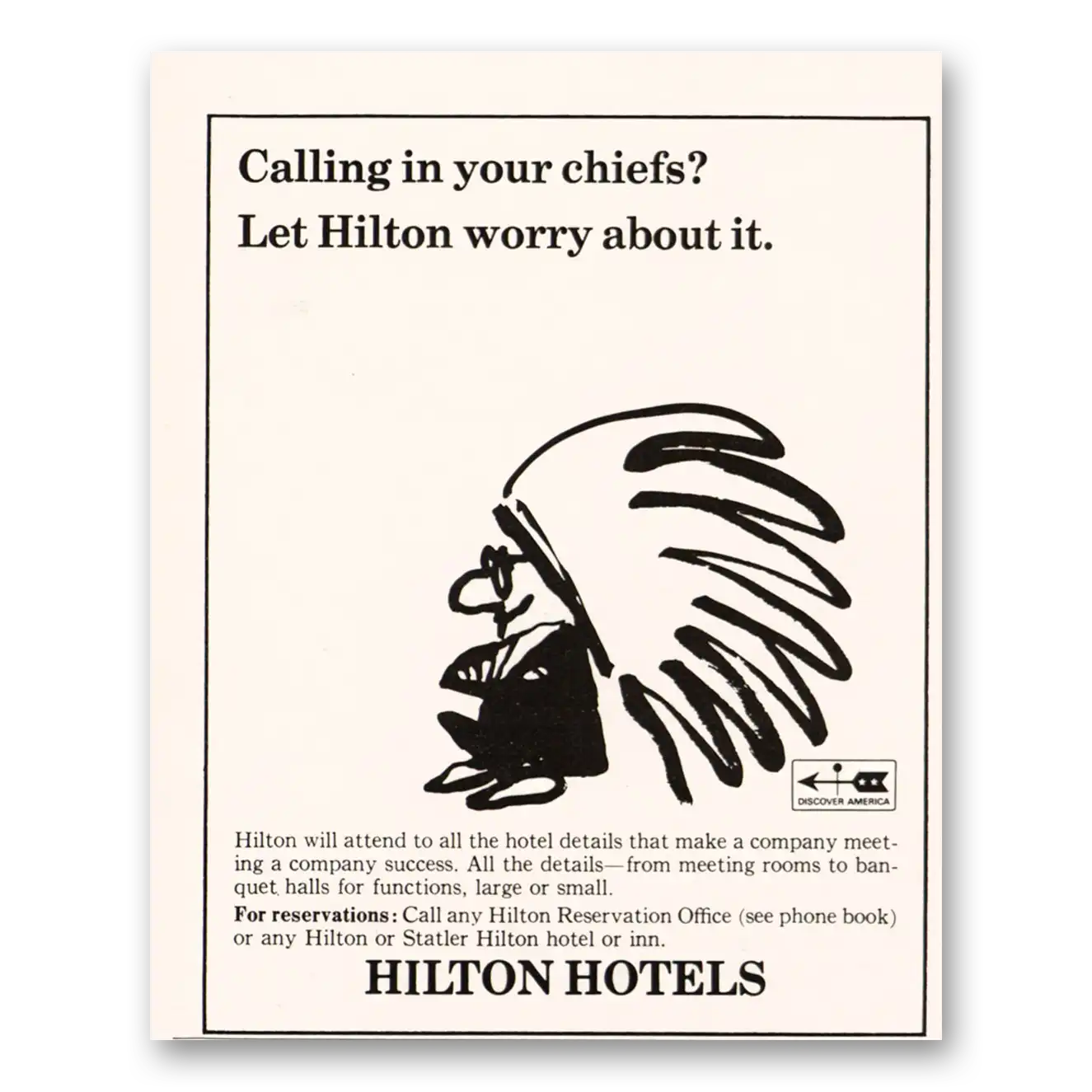 1966 Hilton Hotels Calling In Your Chiefs Vintage Magazine Print Ad