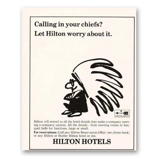 1966 Hilton Hotels Calling In Your Chiefs Vintage Magazine Print Ad