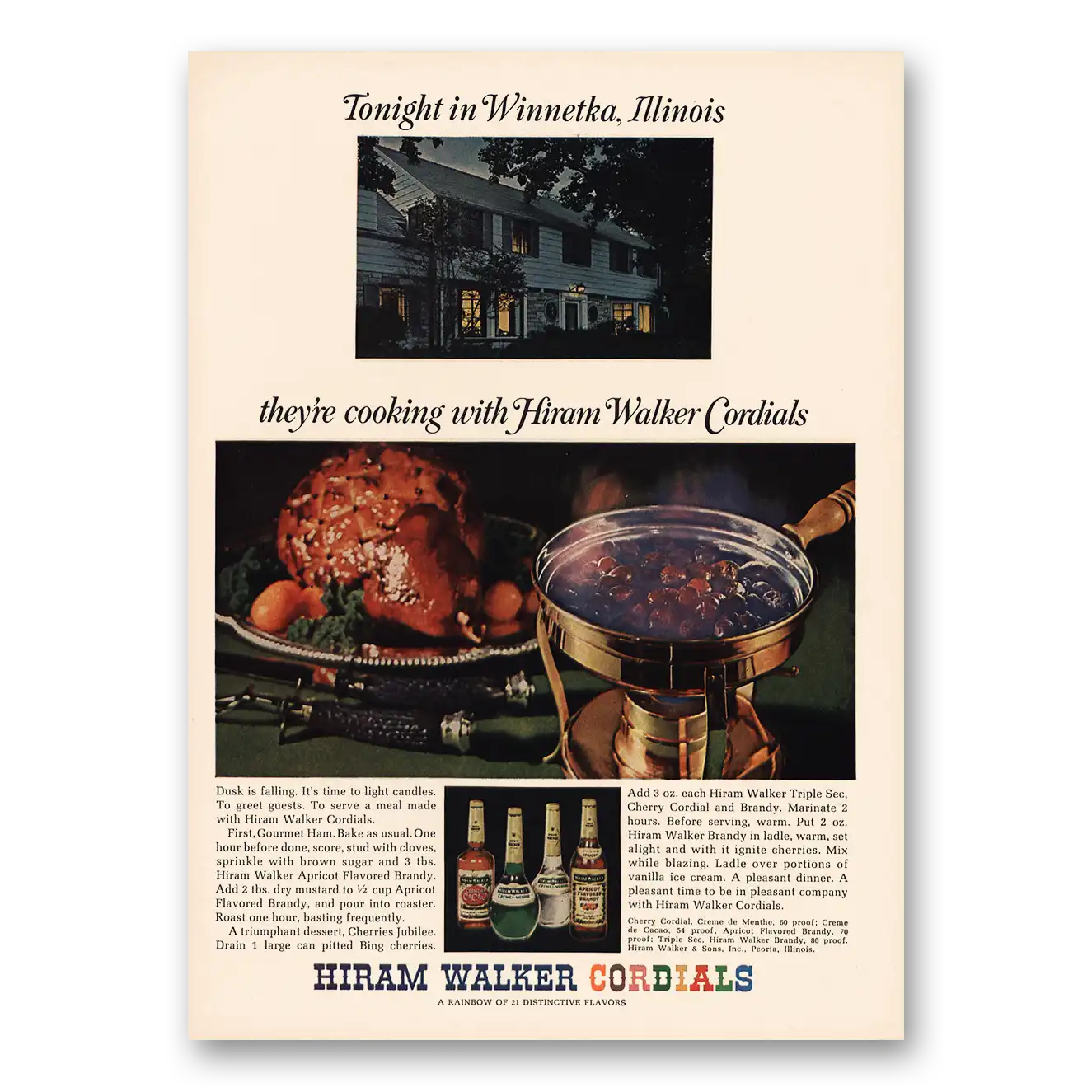 1966 Hiram Walker Tonight In Winnetka Illinois Vintage Magazine Print Ad