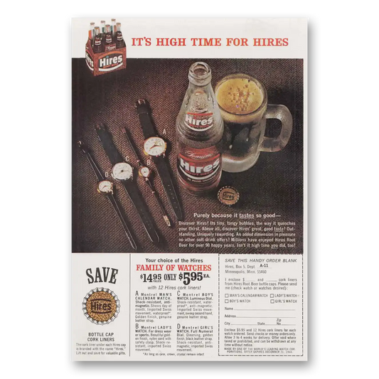 1966 Hires Root Beer High Time for Hires Vintage Magazine Print Ad