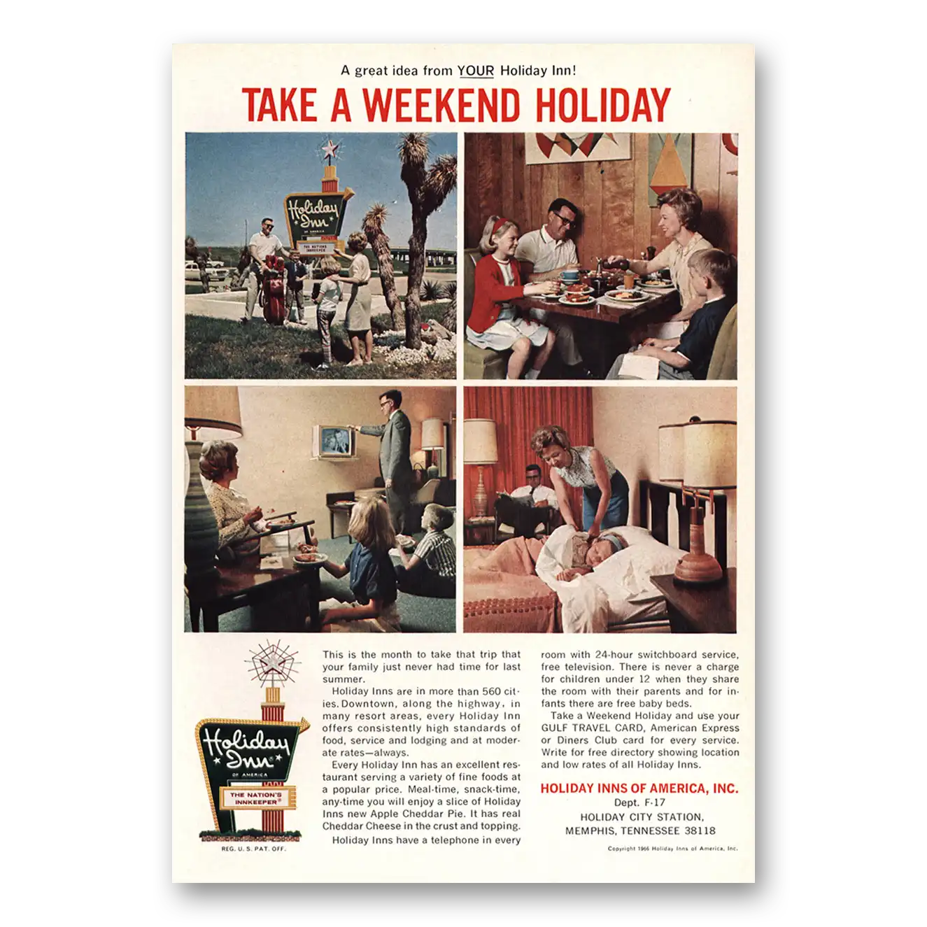 1966 Holiday Inn Take Weekend Holiday Vintage Magazine Print Ad