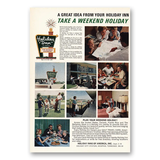 1966 Holiday Inn Great Idea Holiday Weekend Vintage Magazine Print Ad