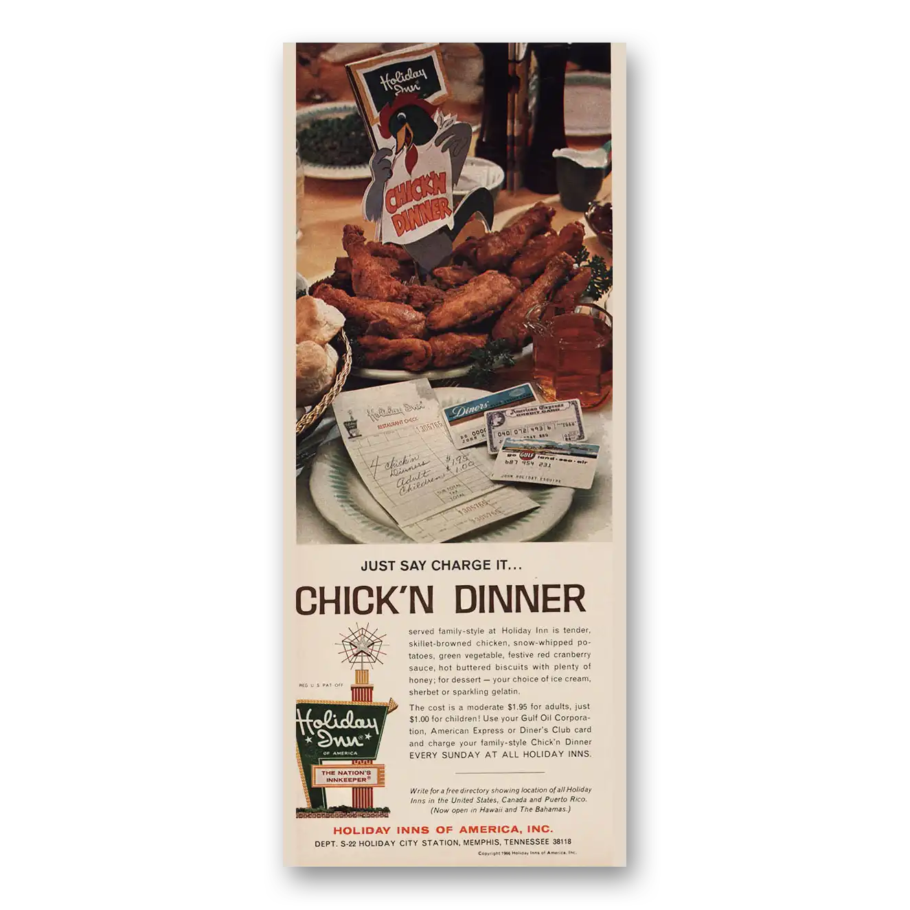 1966 Holiday Inn Chick n Dinner Vintage Magazine Print Ad