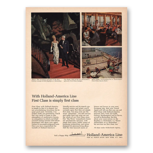 1966 Holland America Line First Class Is Simply First Class Vintage Magazine Print Ad