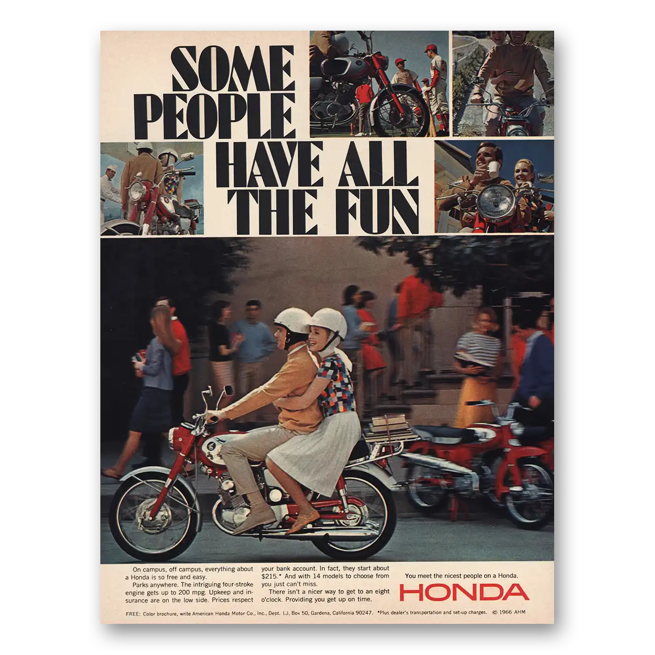 1966 Honda Motorcycle On Campus Off Campus Vintage Magazine Print Ad