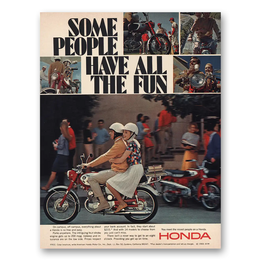 1966 Honda Motorcycle On Campus Off Campus Vintage Magazine Print Ad