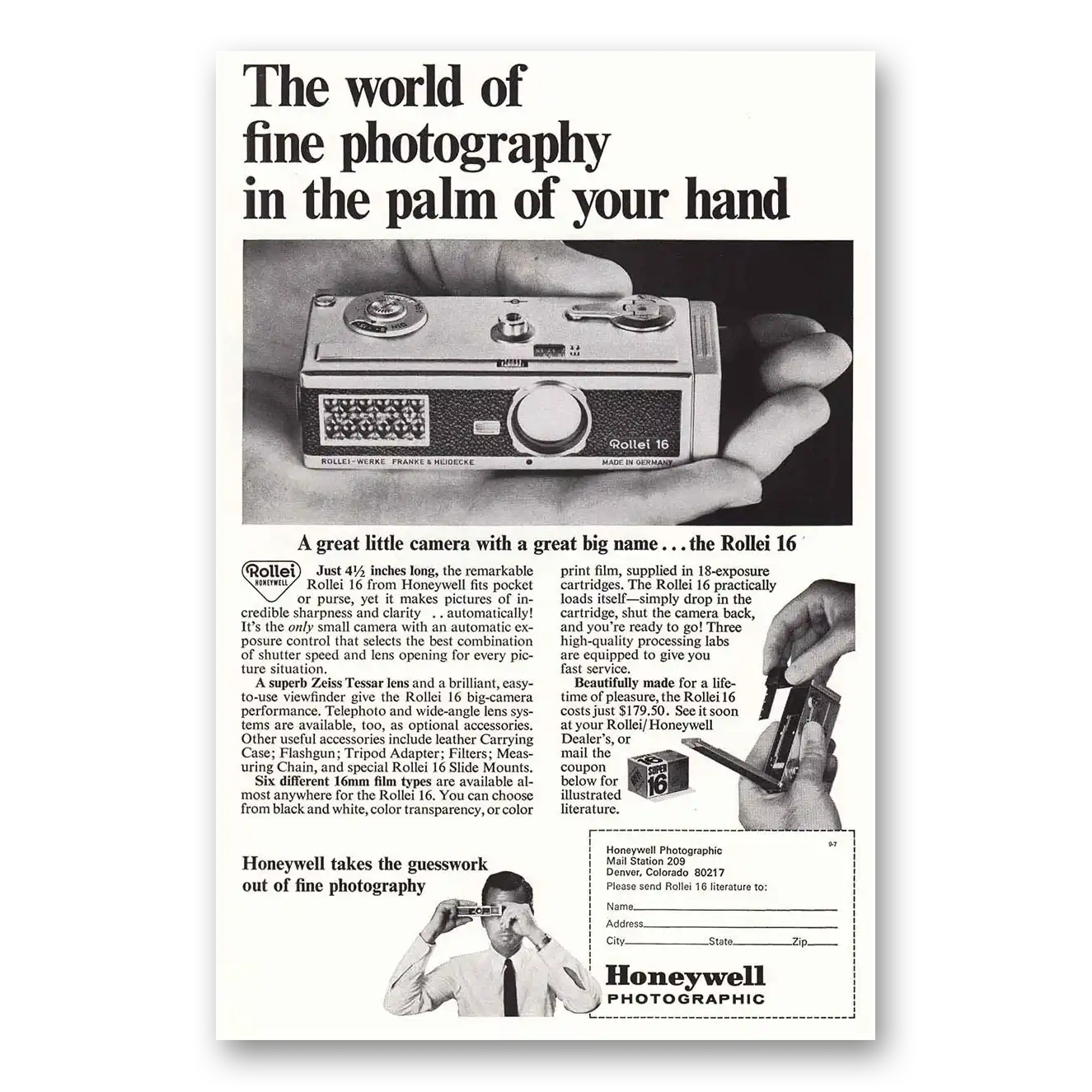 1966 Rollei Camera Palm of Your Hand Vintage Magazine Print Ad