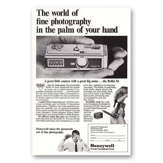 1966 Rollei Camera Palm of Your Hand Vintage Magazine Print Ad