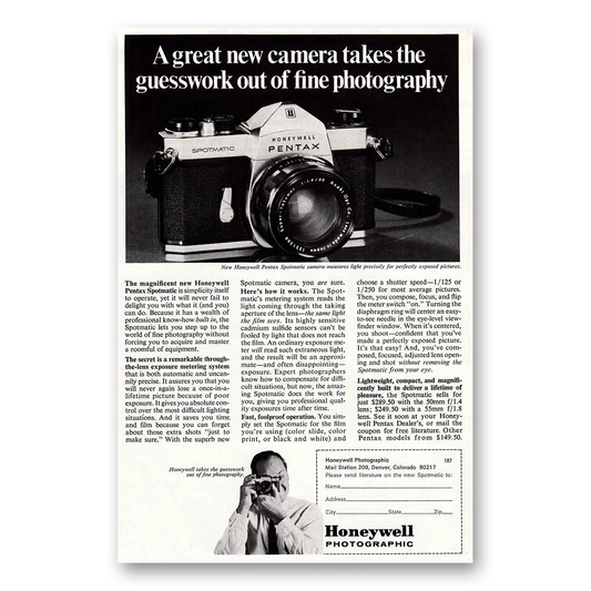 1966 Pentax Spotmatic Camera Takes the Guesswork Out Vintage Magazine Print Ad