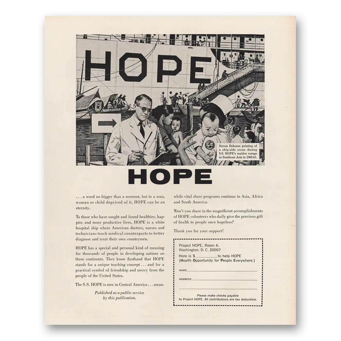 1966 Project Hope Maiden Voyage Southeast Asia Vintage Magazine Print Ad