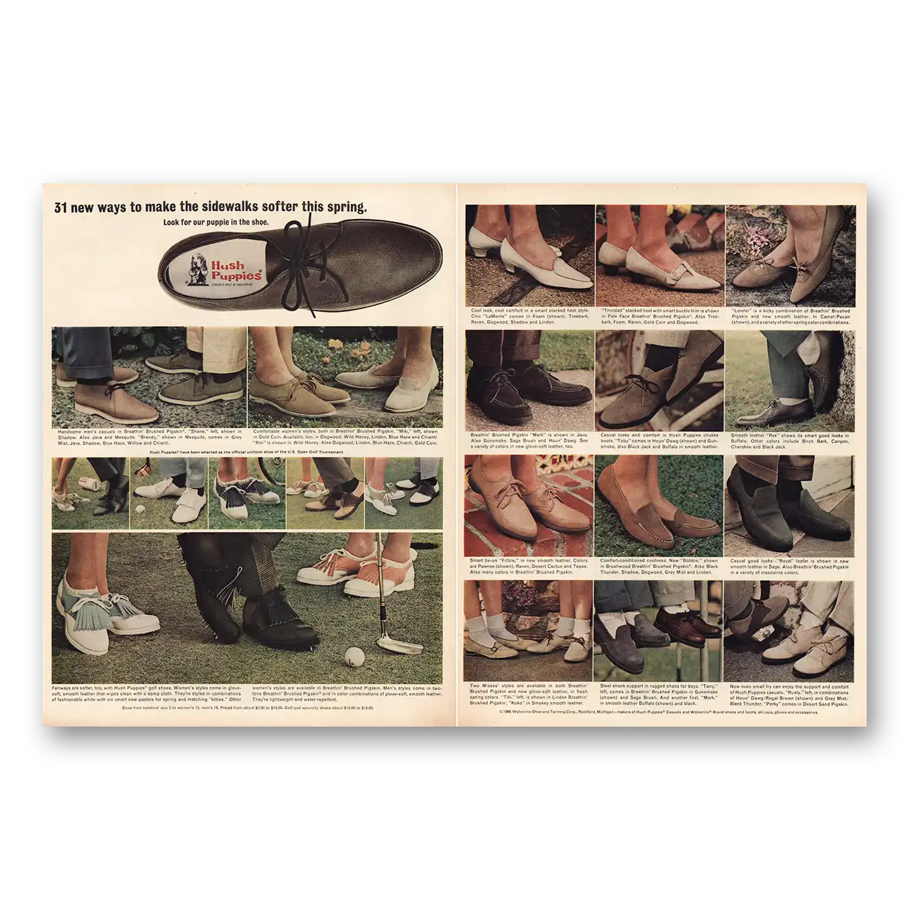 1966 Hush Puppies Make Sidewalks Softer This Spring Vintage Magazine Print Ad