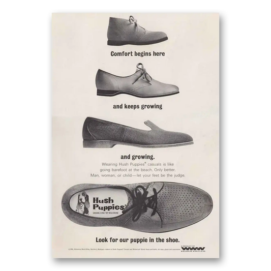 1966 Hush Puppies Comfort Begins Here Vintage Magazine Print Ad