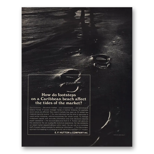 1966 EF Hutton Footsteps On a Caribbean Beach Vintage Magazine Print Ad