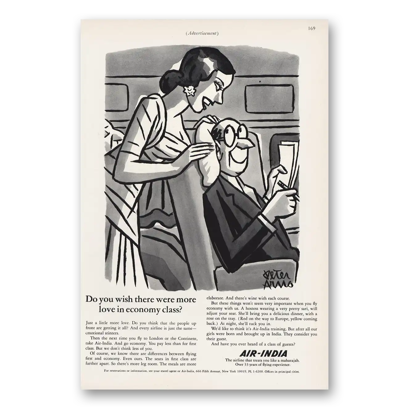 1966 Air India More Love In Economy Class Vintage Magazine Print Ad