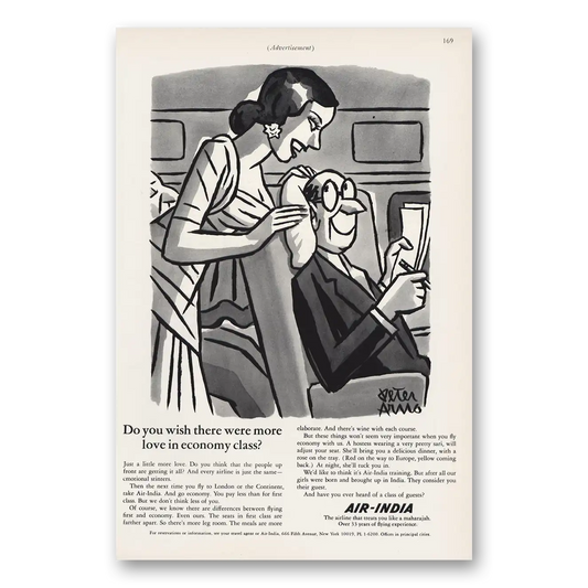 1966 Air India More Love In Economy Class Vintage Magazine Print Ad