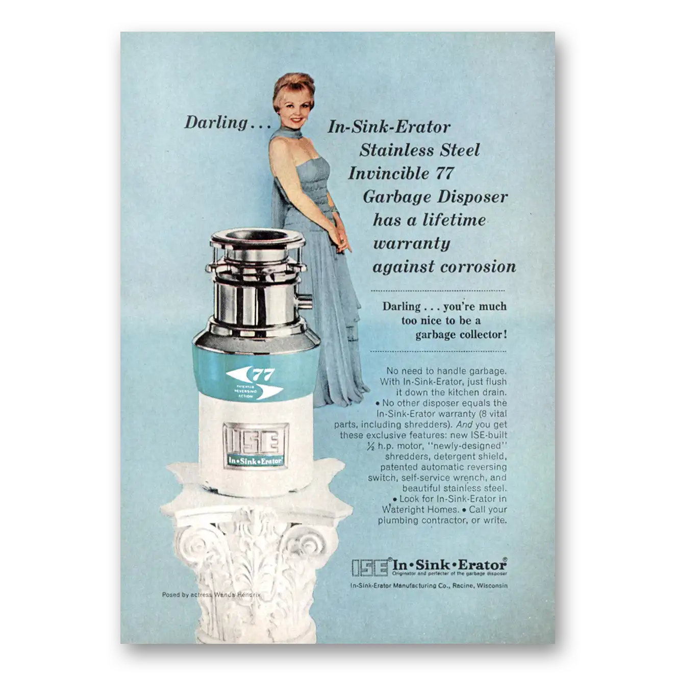 1966 In Sink Erator Darling Stainless Steel Vintage Magazine Print Ad