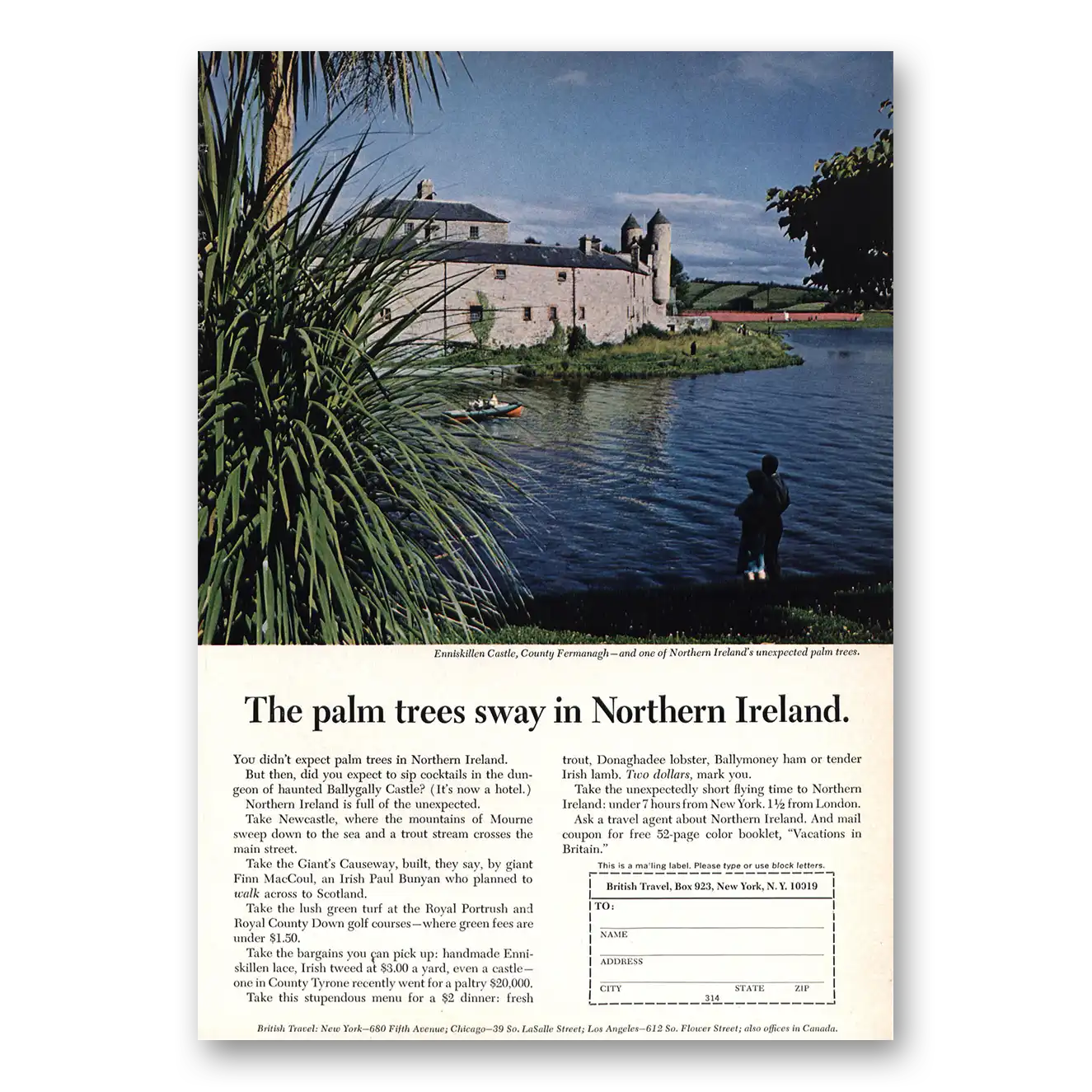 1966 Ireland Palm Trees Sway Northern Ireland Vintage Magazine Print Ad