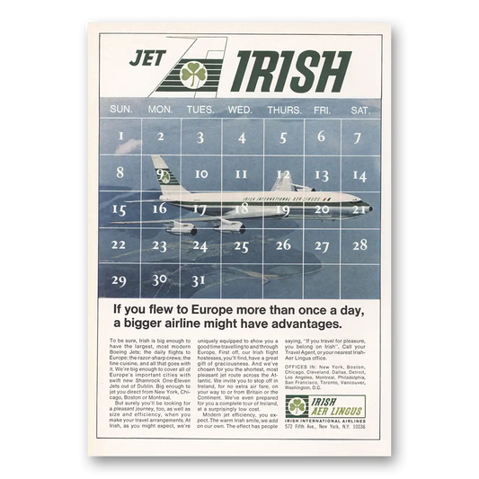 1966 Irish Aer Lingus Flew to Europe More Than Once a Day Vintage Magazine Print Ad