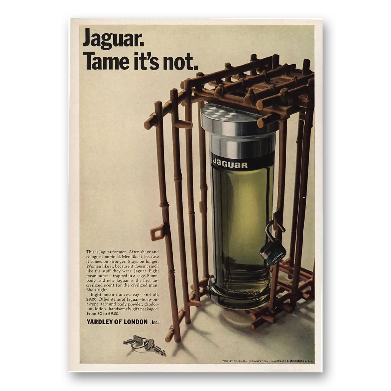 1966 Jaguar Cologne Tame Its Not Vintage Magazine Print Ad