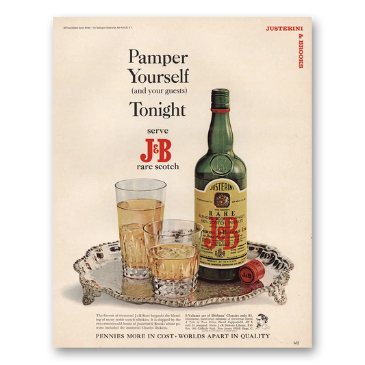 1966 J&B Scotch Whisky Pamper Yourself and Your Guests Vintage Magazine Print Ad