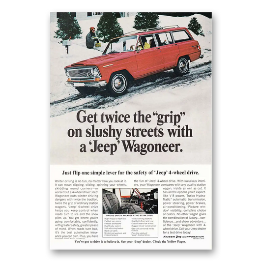 1966 Jeep Wagoneer Twice the Grip Red Snow Vintage Magazine Print Ad