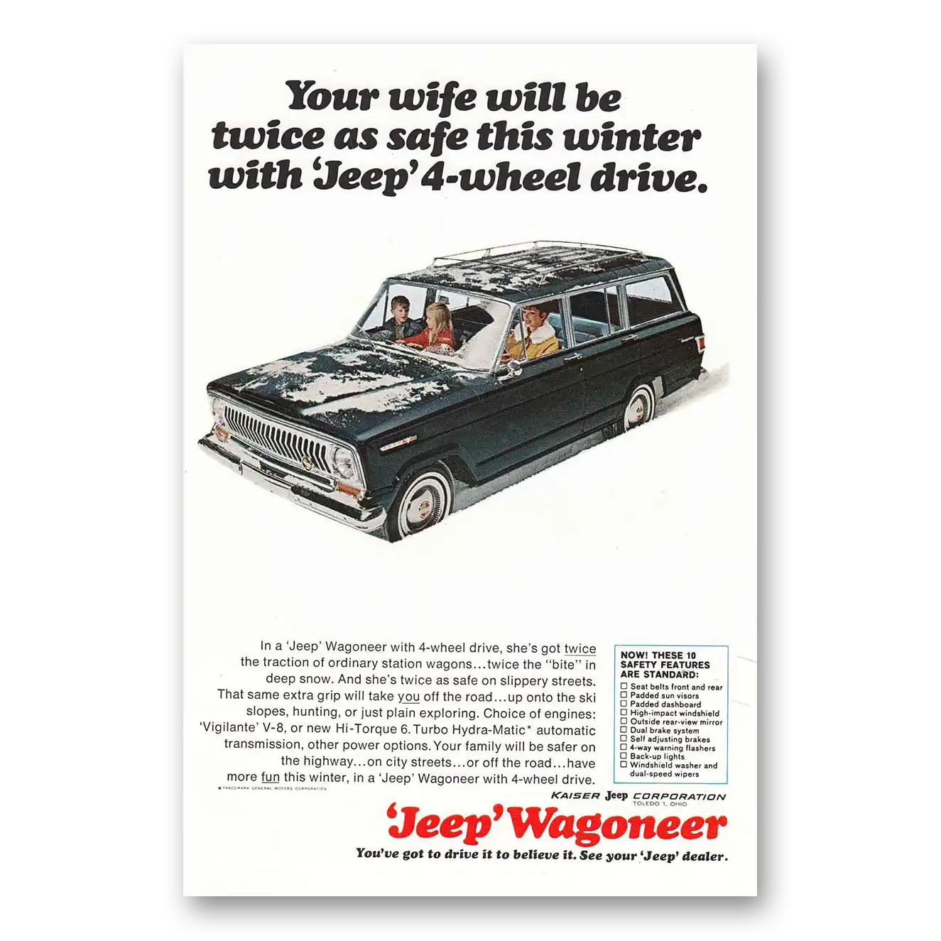 1966 Jeep Wagoneer Wife Will Be Twice As Safe Vintage Magazine Print Ad