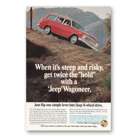 1966 Jeep Wagoneer Steep and Risky Vintage Magazine Print Ad