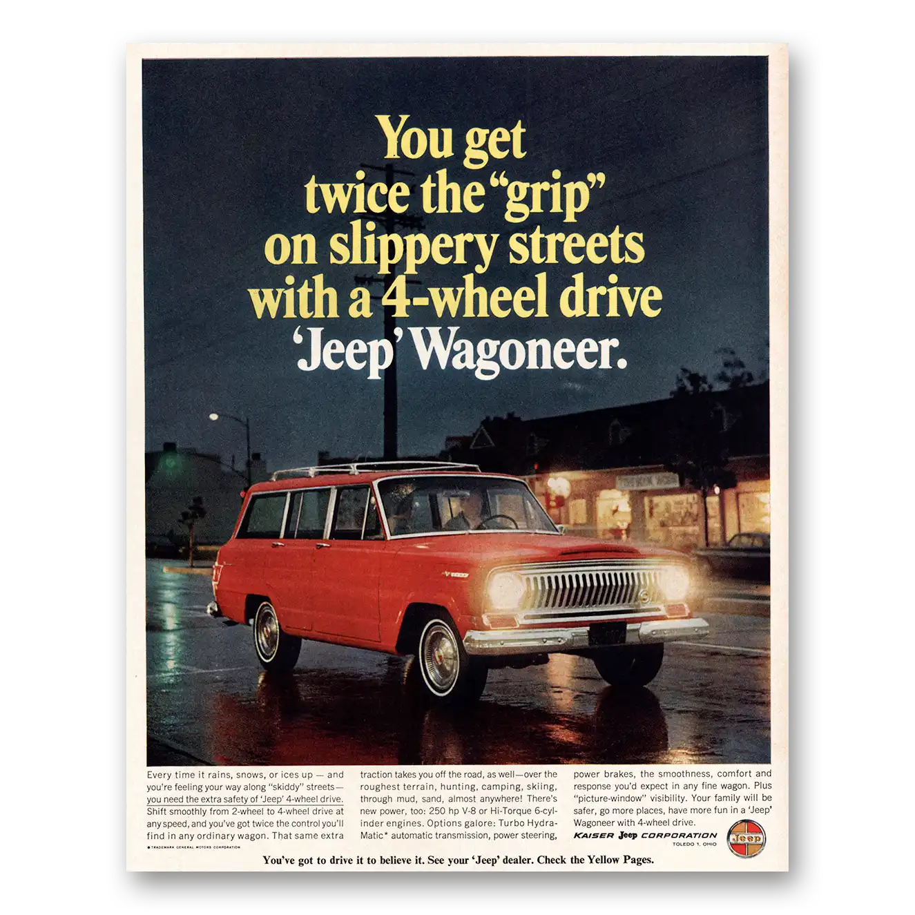 1966 Jeep Wagoneer Twice the Grip On Slippery Streets Vintage Magazine Print Ad